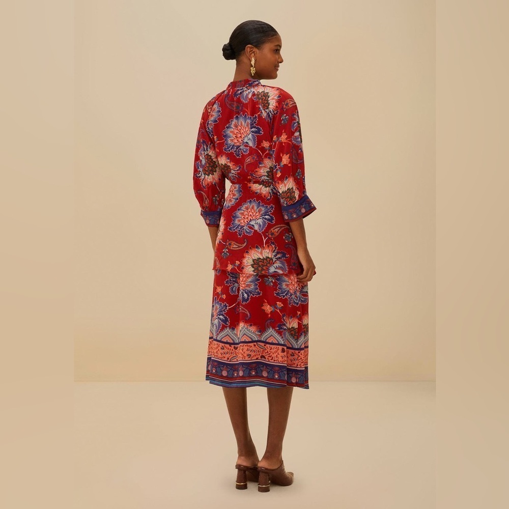 Farm Rio: Luang Red Maxi Dress with blue scarves - Mty - Picture 3 of 15